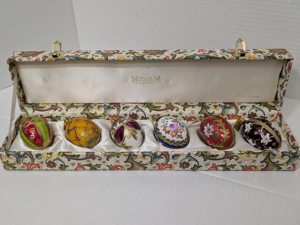 Vintage The Museum Company Blown Glass Egg Ornaments Set of 6 Germany Boxed